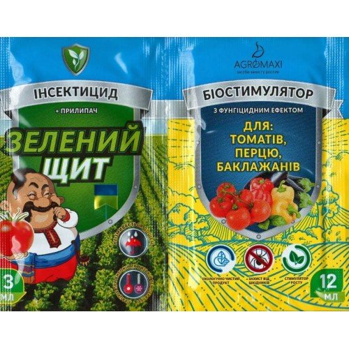 Інсектицид + Фунгіцид Для томатів, перцю та баклажанів 12г + 3 мл Зелений щит